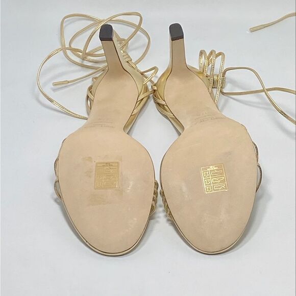 Jimmy Choo Antia Metallic Leather Ankle-Tie Sandals size 37.5 - Picture 11 of 12